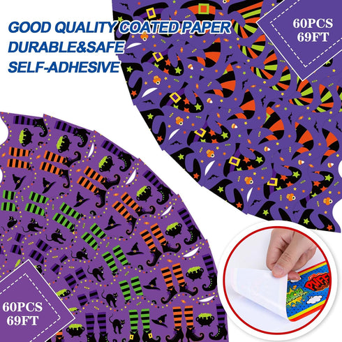 Whaline 69Ft Hocus Pocus Witch Bulletin Board Borders, 60Pcs Halloween Stickers for Classroom