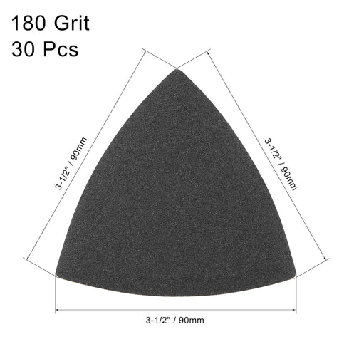 uxcell Triangular Sandpaper Hook and Loop Pad, 3-1/2" Oscillating Multi-Tool, Silicon Carbide, 180 Grit, 30pcs