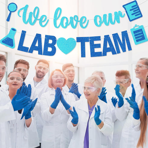 POSLIUE We Love Our LAB Team Banner - NO DIY Medical Laboratory Professional Week Decorations LAB Week Party Supplies