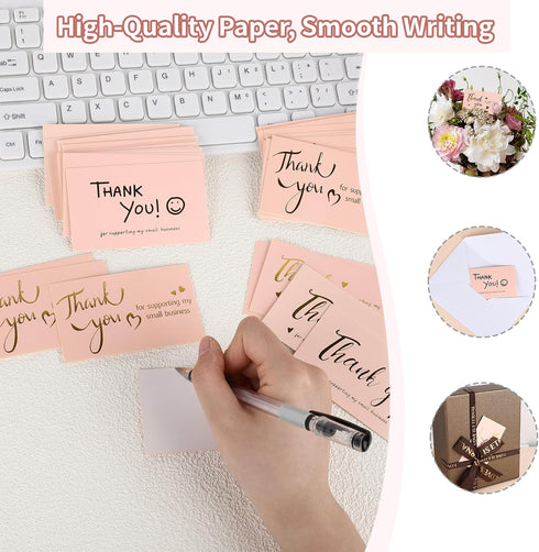 DONQTWAY 600 Set,Pink Package Pieces Thank You for Supporting My Small Business Stickers and Cards and Rose Gold Cute
