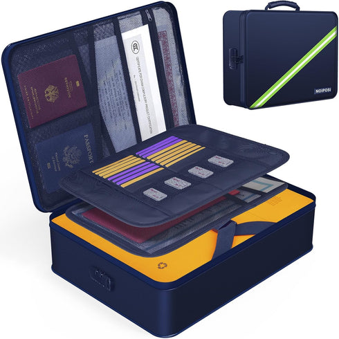 Home Strong Fireproof Document Box with Lock, Waterproof and Fireproof, 16.1"x11.4"x4.3", Blue, 5200? Heat Insulated
