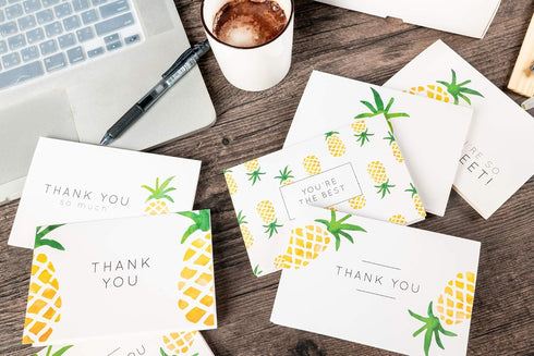 4x6 36-Pack) Set, Gooji Pineapple Thank You Cards (Bulk Matching Peel-and-Seal White Envelopes | Assorted Watercolor