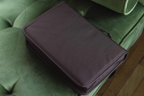 Names of Jesus Bible Cover: Zippered Canvas with Handle, Brown, Large