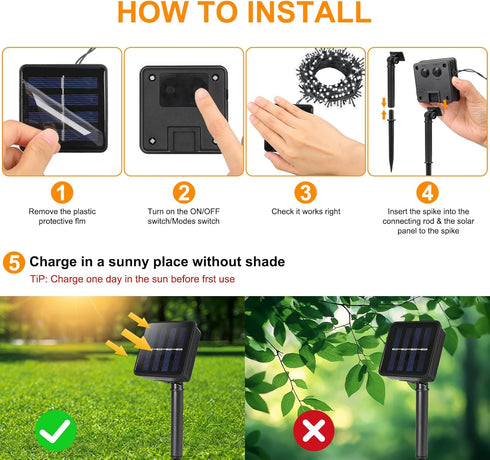 SFNDOU 2 Pack 33Ft 100 8 Solar String Lights for Outside,Each LED Solar String Lights Outdoor Waterproof