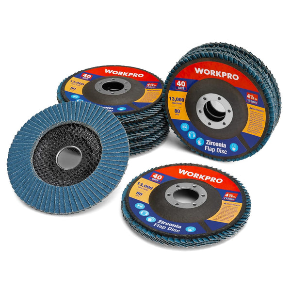 WORKPRO 10-Pack Flap Discs, 4-1/2-inch, T29 Zirconia Abrasive Grinding Wheel and Flap Sanding Disc