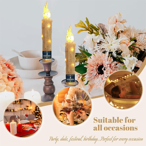 2pcs 6inch Vigils(LW2P-WH) Magical Candlesticks Flameless Taper Candle, White LED Tapered Candles Remote Dipped Candle