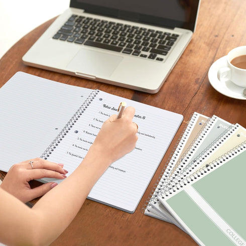 SUNEE 4 Pack Spiral Notebooks, College Ruled, 1-Subject, 8 x 10-1/2 inch, 70 Sheets per Notebook for School
