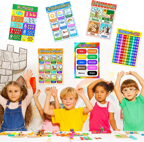 Blulu 12 Pcs Spanish Classroom Posters Learning Decorations for Kids Abecedario Para Niños En Español