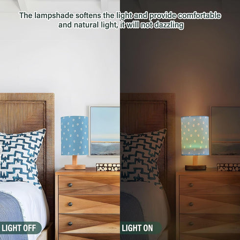 CTYSHTDL Bedside Lamp Cat Paw Dog Blue Print Table Lamp for Bedroom LED Nightstand Lamp Shade USB Ports Wood Base