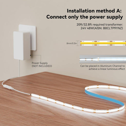 Light,24V 6000K Lights,32.8ft MIWISE COB LED Strip Daylight White LED Strip UL-Listed Super Bright Flexible LED