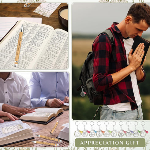 Christian Church Gifts Bulk Bible Verse Bamboo Pens, Floral Keychain, Inspirational Bookmark for Women