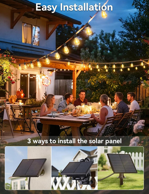50FT 18+1 ST38 Bulbs, Dimmable&3 Brightever Solar String Lights Outdoor Waterproof, Patio Lights Solar Powered