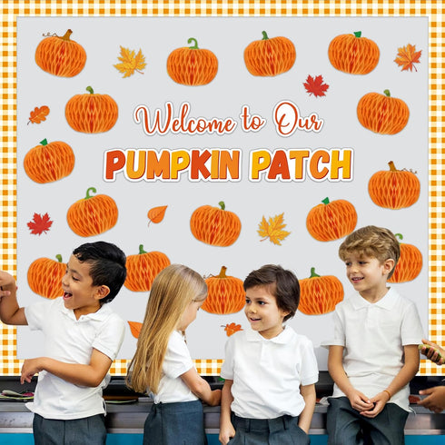 Fall Pumpkin Bulletin Board Set Decorations for Classroom Autumn 3D Thanksgiving Pumpkin Honeycomb Decor