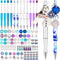 Qeeenar 12 Pcs Plastic Beadable Pens with 70 Pcs Colorful Beads, 12 Tassels, 12 Pendants, Assorted DIY Beaded Pens
