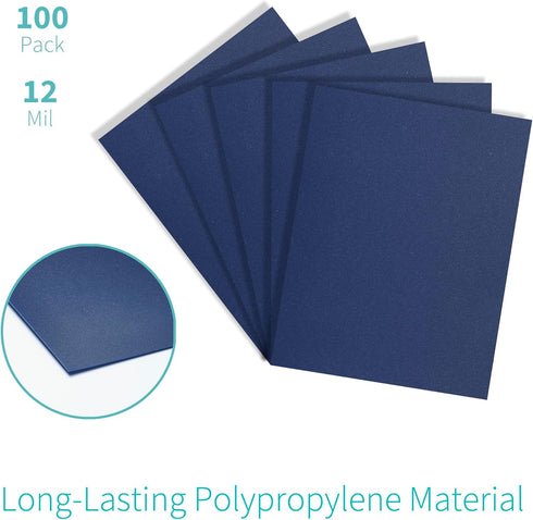 Binditek 100 Pack 12 Mil Sand-Textured Polycover, Midweight Binding Covers, 8-1/2" x 11", Navy for Office Supplies