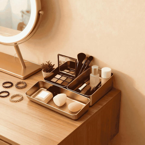 ArtHue 5pcs Drawer Organizer Storage Box , Stainless Steel Kitchen Gold Utensils Tray Holder Desk Drawer Dividers