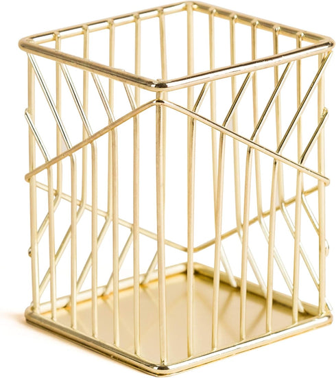 U Brands Vena Collection Metal Pencil Cup, Gold Desktop Accessory