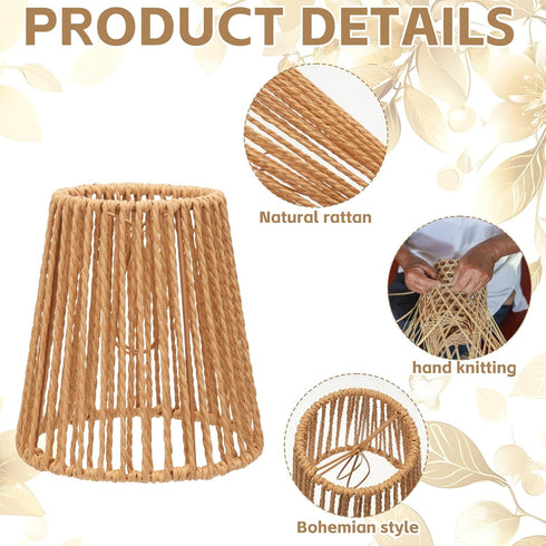 Wenceda 6 Sets Pcs Rattan Chandelier Lamp Shades Wicker Lampshades Replacement for Table Lamps,Ceiling Lights,Pendant