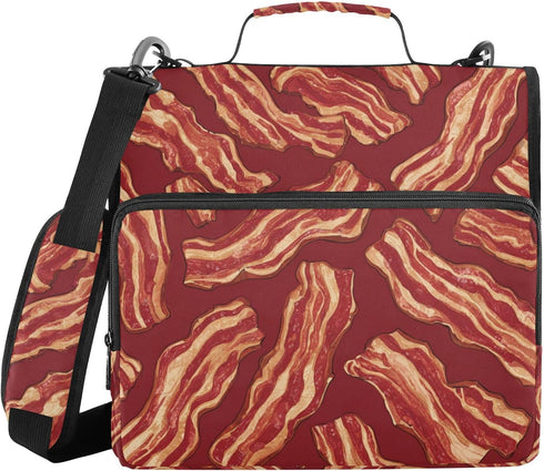 Fisyme Fried Bacon Cartoon Zipper Binder 3 Ring with Zipper and Shoulder Strap