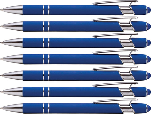 Rubberized Soft Touch Ballpoint Pen with Stylus Tip, Stylish Premium Metal Pen, Black Ink, Medium Point (Dark Blue, 7)
