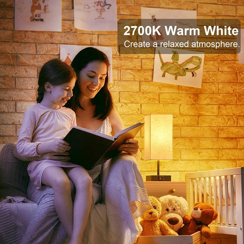 3 Dimmable 2700K Bulb 2 Pack hansang Bedside Lamp, Touch Lamp with Way LED Touch Control USBA USBC Charging Port Black