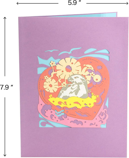 Ribbli 3D Otter Couple Handmade Pop Up Card for Anniversary, Valentine's Day, Wedding, Romantic Gift, with Envelope