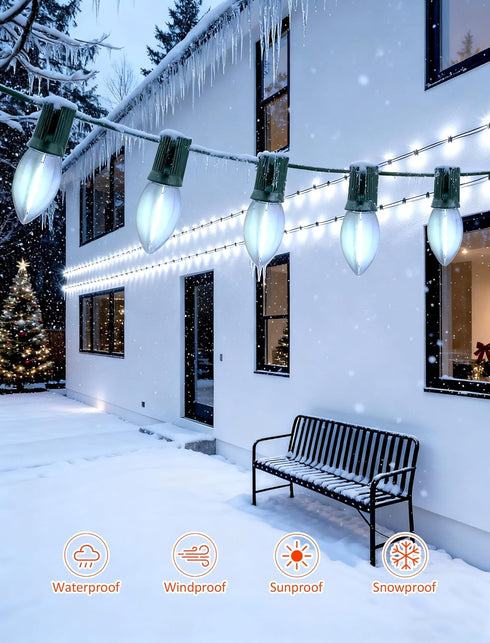 Hobbynors C9 2-Pack (50FT Total50 Bulbs) Vintage Christmas Lights Outdoor - LED , Connectable String Lights, Waterproof