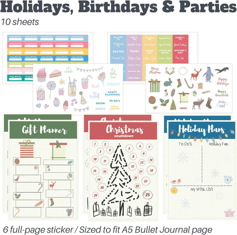 Seasons & Holidays Planner Stickers & Stencils, 22 Sheets Cute Stickers and 6 Stencils for Journals Scrapbooks