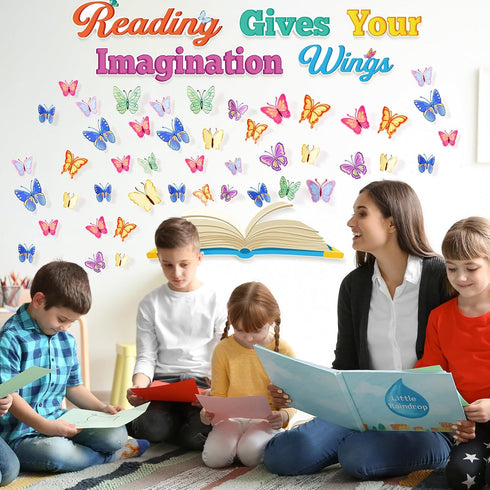 Classroom Reading Bulletin Board Set Butterfly Decorations Floral Paper Cutouts for Back to School Office Decor