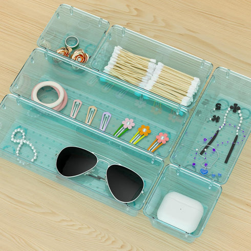 WOWBOX 12 Pack Clear Drawer Organizer Set, Acrylic Storage Trays for Makeup, Jewelries, Utensils, and Gadgets