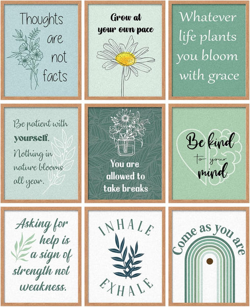 Lincia 9 Pcs Boho Mental Health Posters, Motivational Psychology Decor, 8 x 10 in (Green)