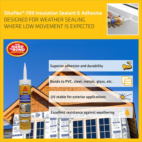 Sikaflex Insulation Sealant & Adhesive, 9 fl.oz. Cartridge, White, Bonds to Most Insulation Boards and Wraps, Flashing