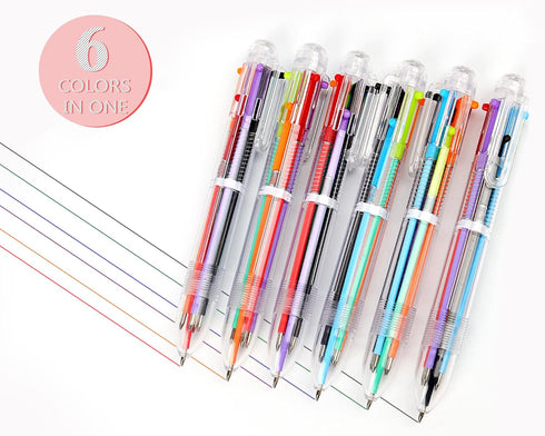 Enyeopd 100 Pack 6-in-1 Multicolor Ballpoint Pen, Retractable Rainbow Pens for Office School Supplies
