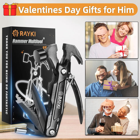 Father's Day Gifts, Hammer Multitool 15 in 1 Birthday Gifts for Men Dad Husband Boyfriend Camping Accessories Survival Gear Multi Tool with Gift Box Cool Gadgets Unique Christmas Gifts Ideas by Rayki