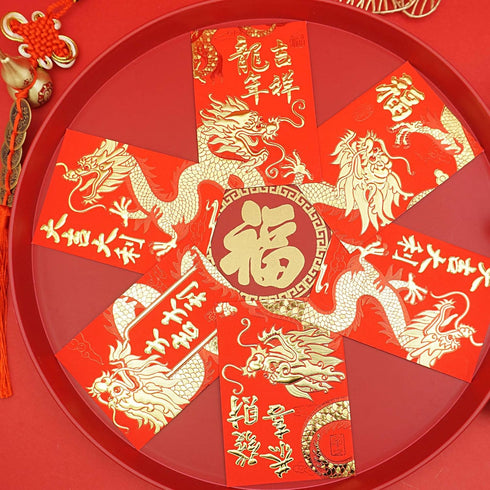Red Envelopes Chinese New Year of The Dragon 2024,??,Lucky Money Envelopes for Lunar New Year, Hongbao with 6 Gold Embossed Patterns 36Pcs Medium by Temogole