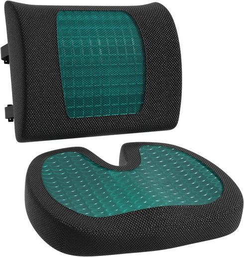 Pack 2, Amazon Basics Comfortable Seat Cushion & Lumbar Support for Office Chairs, Gel Enhanced Memory Foam, Non-Slip
