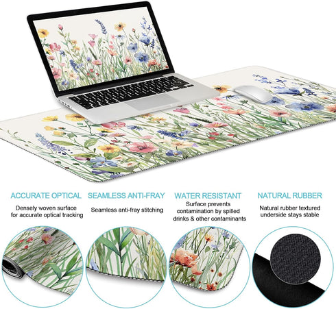 Flower Mouse Pad Set, Large Desk Mat for Desktop, Ergonomic Mouse Pad with Wrist Rest, Gaming Mouse Pad Wrist Support,