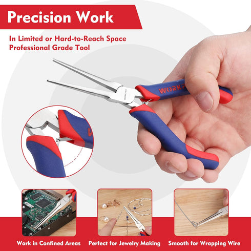 WORKPRO 2-Piece 6" Mini Needle Nose Pliers Set, Long Nose and Bent Nose Pliers with Comfort Grip Handles
