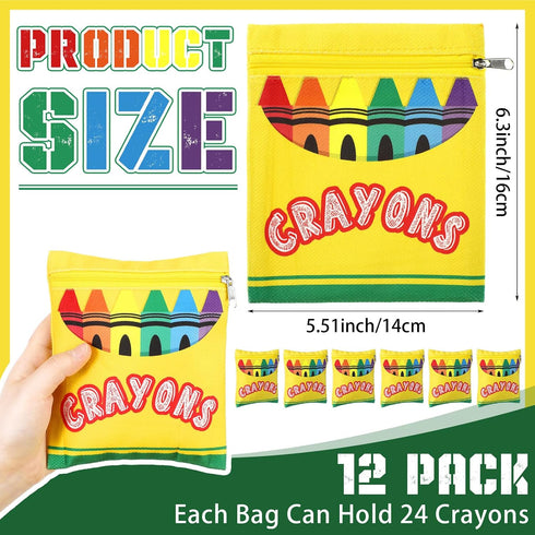 MotiMind 12 Pcs Crayon Storage Bags with Zipper for Classroom Crayon Organizer Dispenser Marker Storage Organizer
