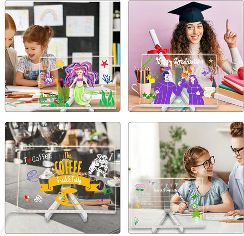 GraduationMall Acrylic Dry Erase Board with Light, 11.8 X 7.9 LED Note Message Glass Board with Stand for Kids