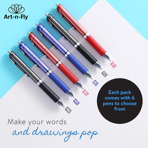 6-Pack 0.7 mm Set Art-n-Fly Gel Pens - Retractable Colored Pens - Fine Point Pen - for Smooth Writing, Journaling