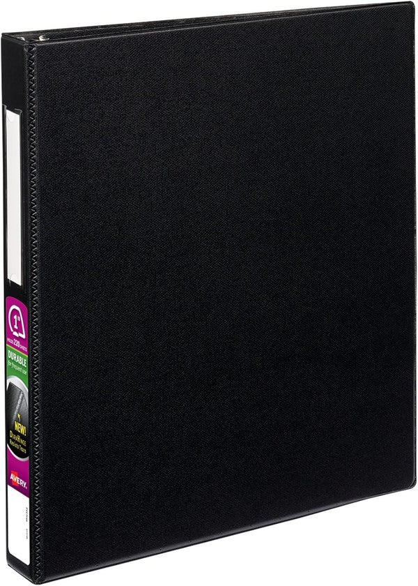 Avery 1" Durable 3 Ring Binder, One Touch EZD Rings, Label Holder, Black Binder (08302)