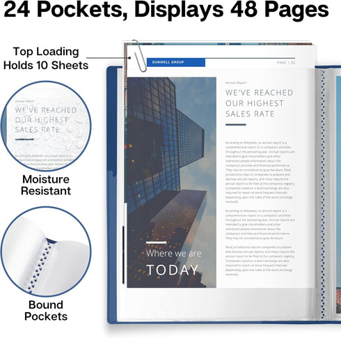 Dunwell Presentation Binder 24-Pocket, 8.5x11 Portfolio Binder with Plastic Sleeves for Documents