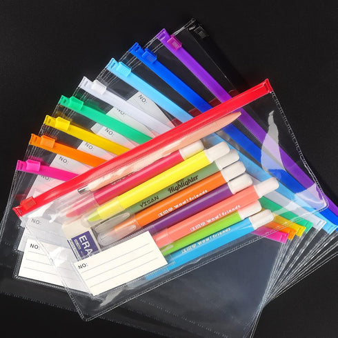 Tamaki 10 Pack Zipper Plastic Envelopes, Small A6 Size for Pencil Case, Bill Bag, 10 Color (9x4.7 Inch)