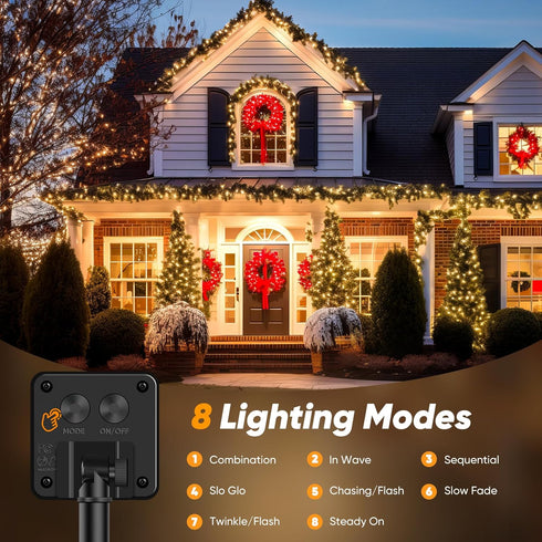2-Pack 92FT 240 8 Brightever Solar String Lights Outdoor Waterproof, LED Solar Lights Outdoor with Lighting Modes