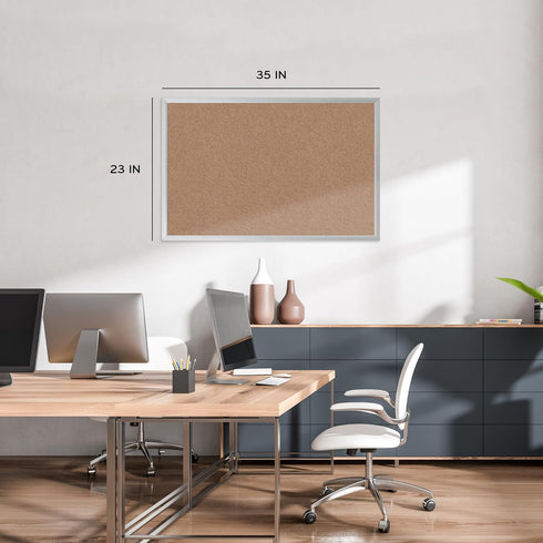 U Brands Cork Bulletin Board, 35"x23", Silver Aluminum Frame, Industrial Grade Surface