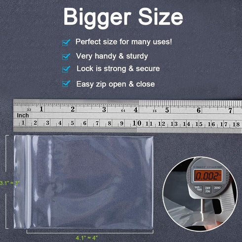 Valchoose Premium Heavy-Duty Small Poly Zipper Bags, Resealable Clear Plastic Bags for Jewelry, 200pcs