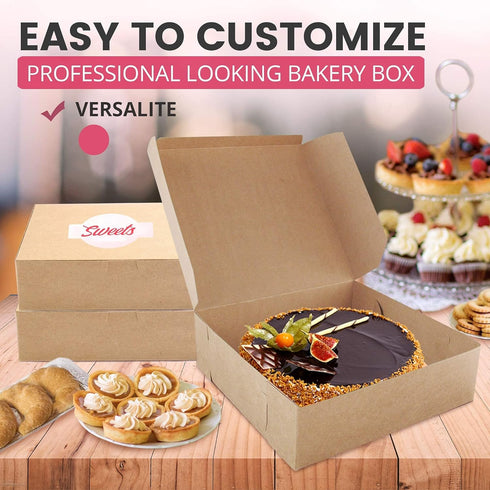 Fit Meal Prep 10 Pack Pastry Boxes 9x9x3 Kraft Bakery Box for Cookies, Baked Goods, Cake, Cupcake