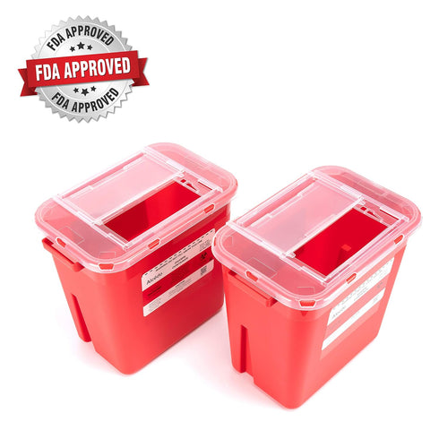 2 (2-Pack) Alcedo Sharps Container for Home Use Gallon | Biohazard Needle and Syringe Disposal | Professional Medical