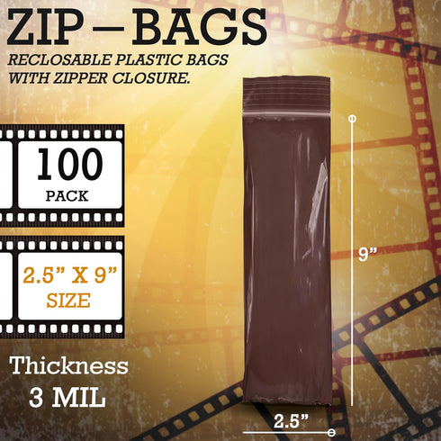 UV Protective Amber Zip Bags for Packaging, 2.5 x 9 Inches, Pack of 100